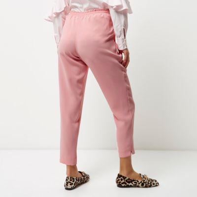 Pink tie waist tapered trousers